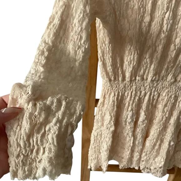 Free People Long Sleeve Ruched Lace In Cream Size XS - Picture 3 of 10